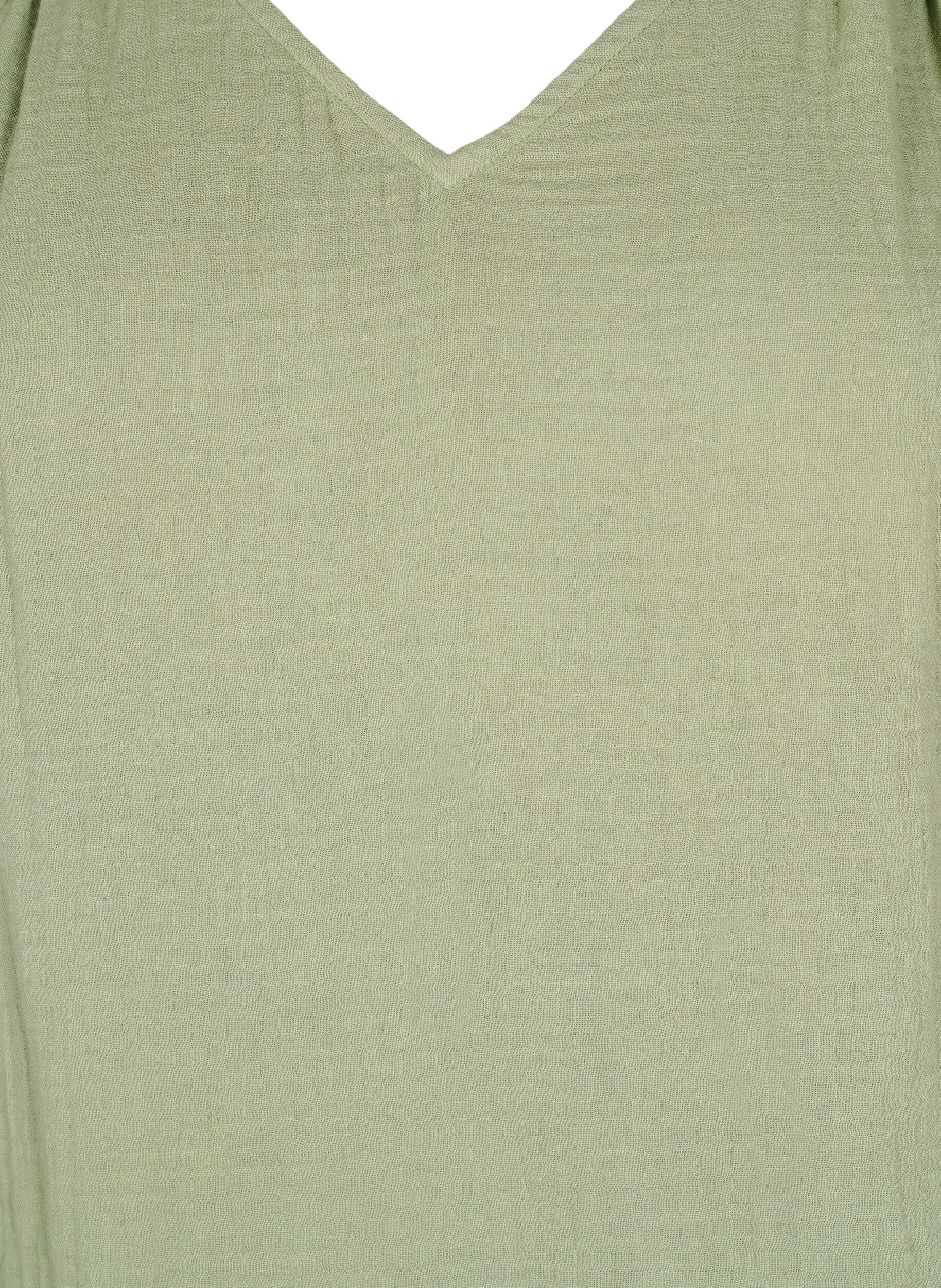 Zizzi&Auml;rmelloses Oberteil aus Baumwollmusselin mit R&uuml;schen, Gr&uuml;n, Packshot image number 2