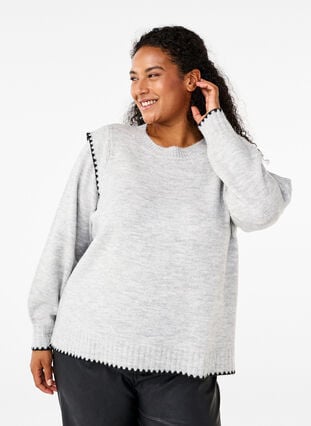 Strickbluse mit Kontrastnähten - Grau - Gr. 42-64 - Zizzi