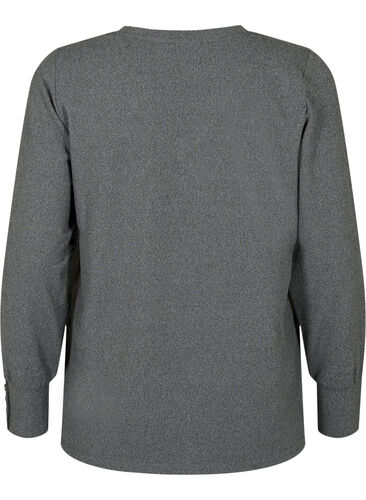 Langärmelige Bluse mit breitem Ärmelaufschlag und Knöpfen, Dark Grey Melange, Packshot image number 1
