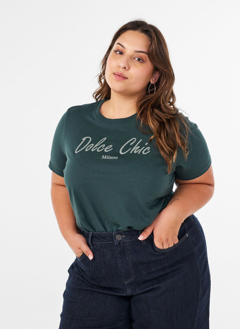 T-Shirt aus Bio-Baumwolle mit Print, Gr&uuml;n, Model image number 0