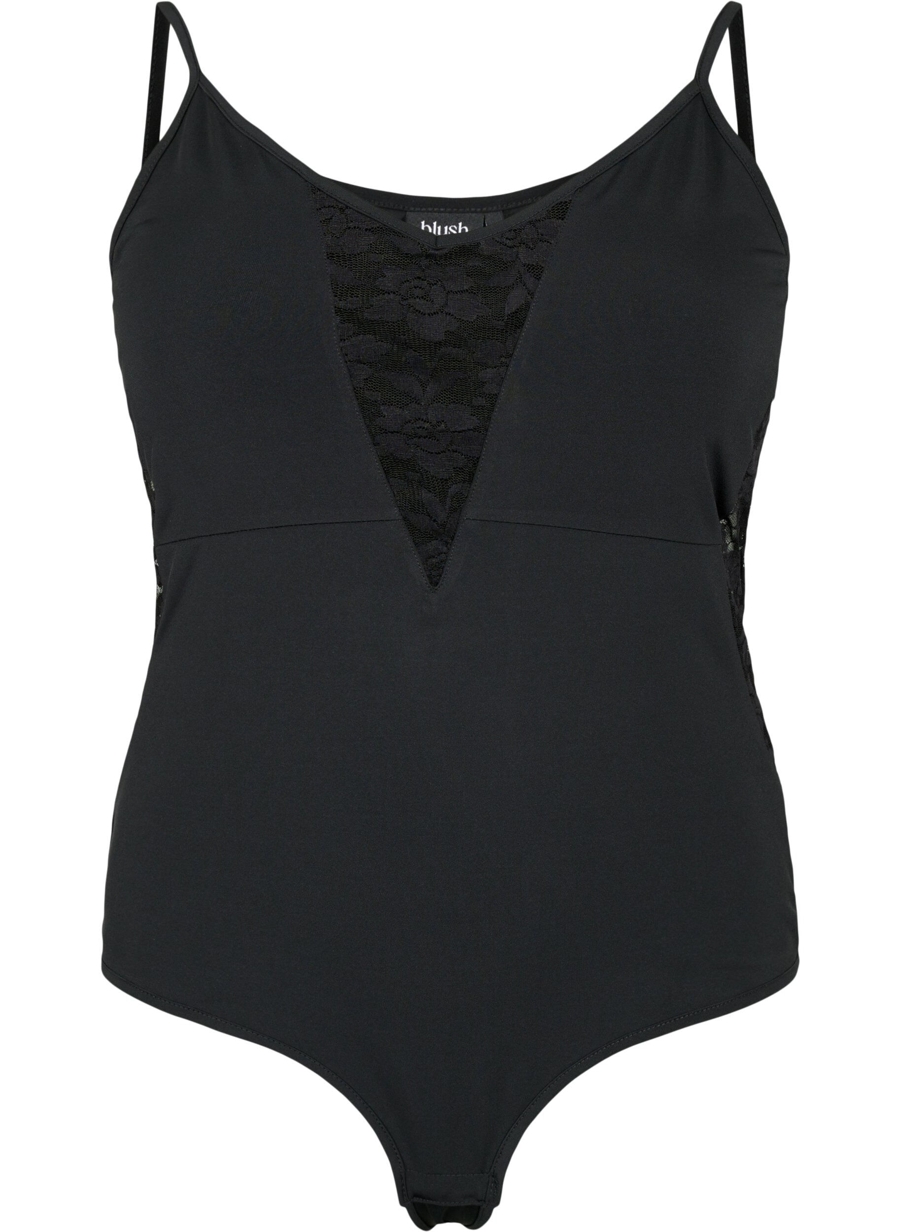 Zizzi Bodystocking mit Spitze und schmalen Tr&auml;gern, Black, Packshot image number 0