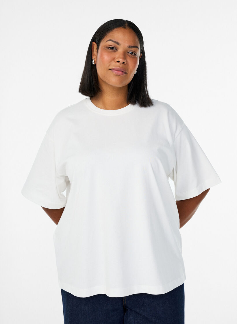 Oversize-T-Shirt mit halben Ärmeln, Weiß, Model image number 0