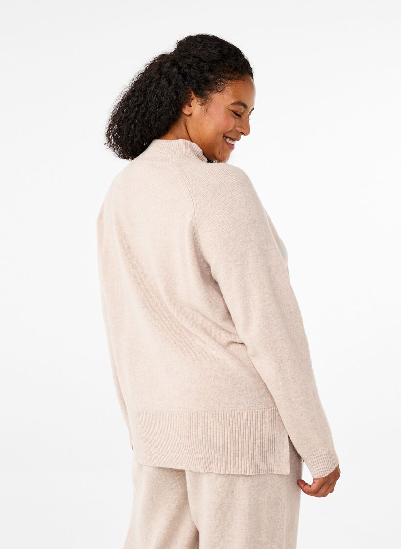Rollkragenpullover aus Merinowolle, Pumice Stone Mel., Model image number 1