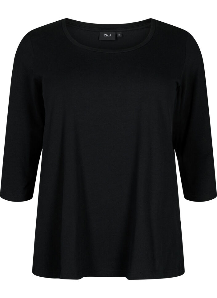 Basic T-Shirt aus Baumwolle mit 3/4-&Auml;rmeln, Schwarz, Packshot image number 0