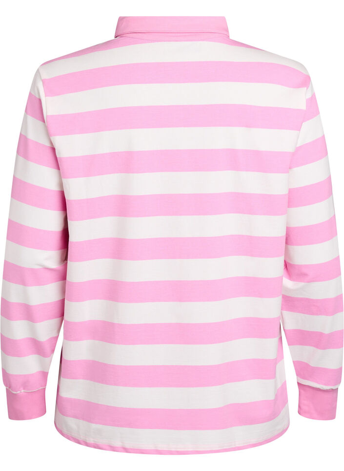 Poloshirt mit Streifen und Frotteedetails, Bubblegum w. White, Packshot image number 1