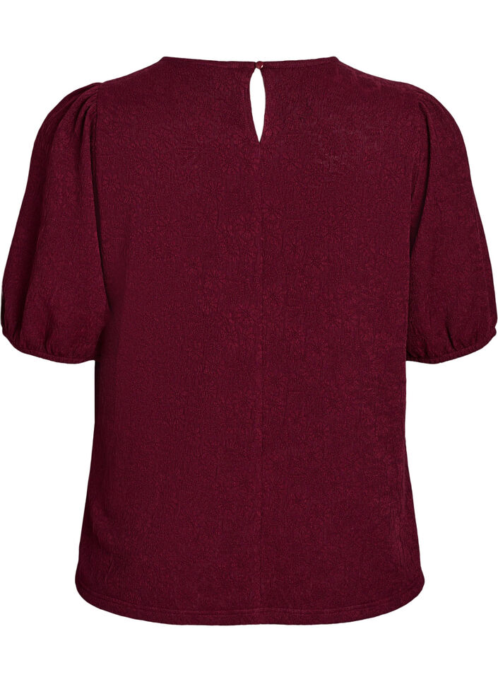Strukturierte Bluse mit kurzen &Auml;rmeln, Dunkles Bordeaux, Packshot image number 1