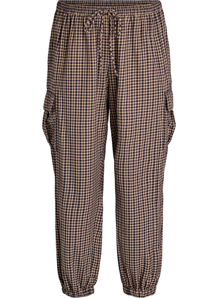 Karierte Cargohose aus Baumwolle, Braun, Packshot image number 0