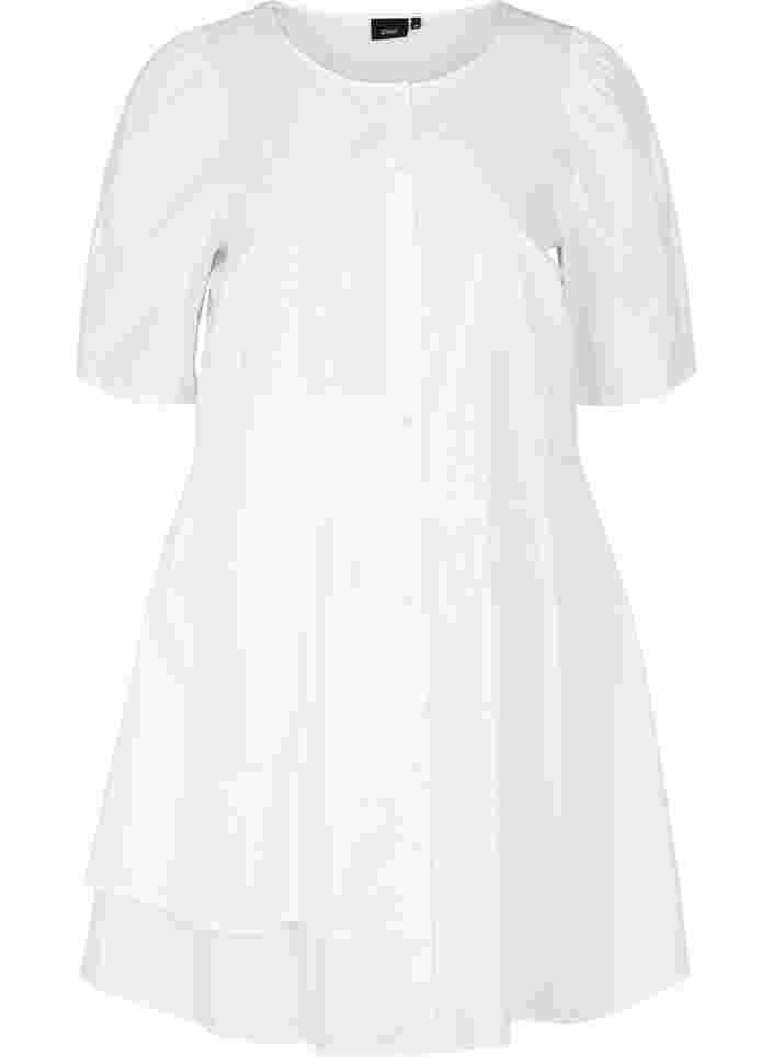 Hemdkleid aus Baumwolle mit Puffärmeln, Bright White, Packshot image number 0