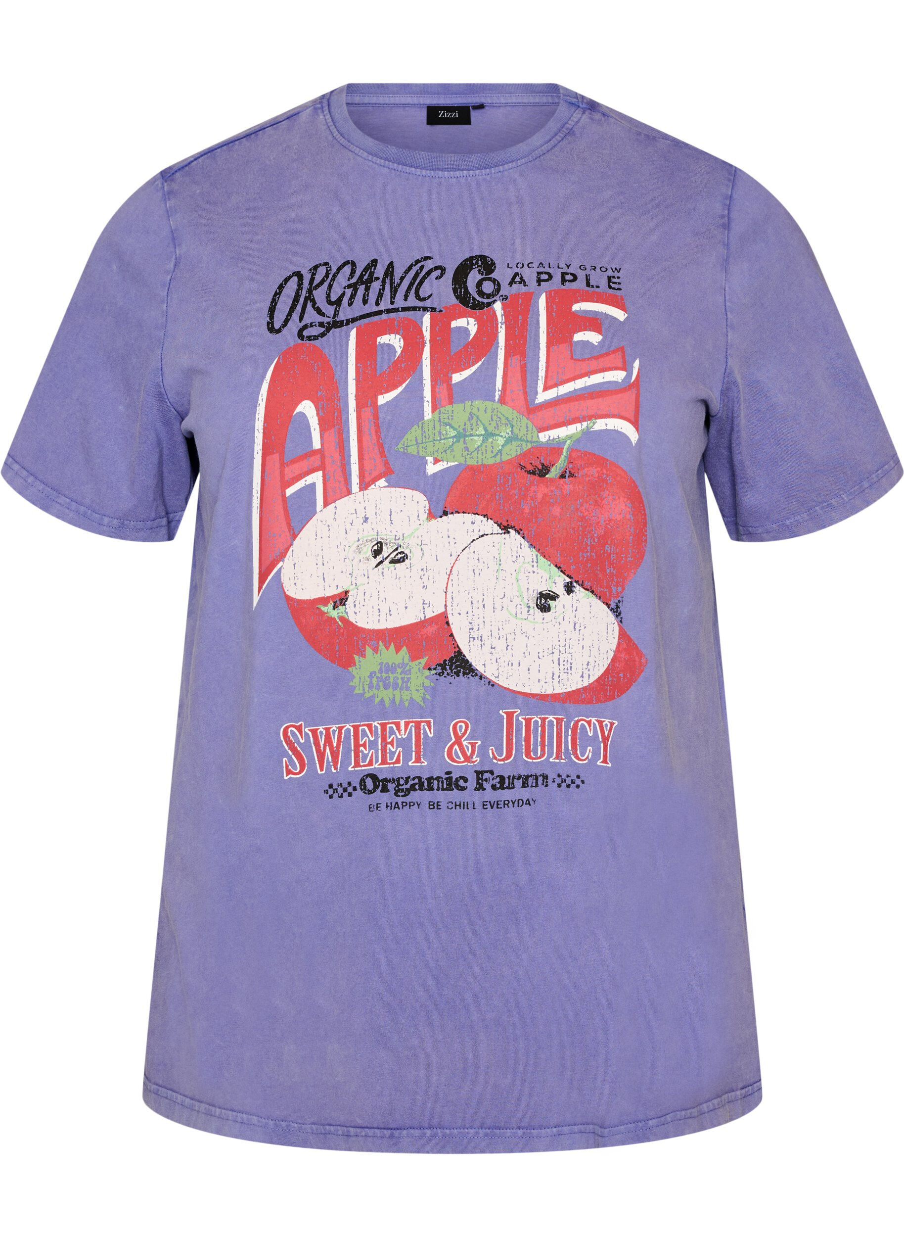 ZizziBaumwoll-T-Shirt mit Frontprint und gewaschener Optik, Lila, Packshot image number 0