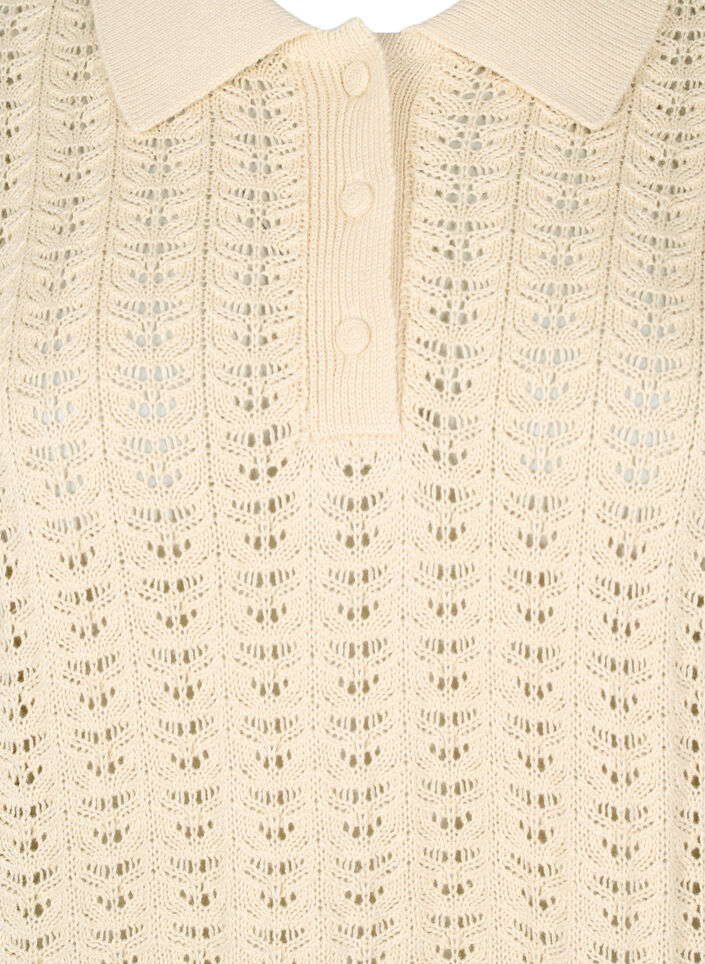 Gestricktes Poloshirt mit Lochmuster, Beige, Packshot image number 2