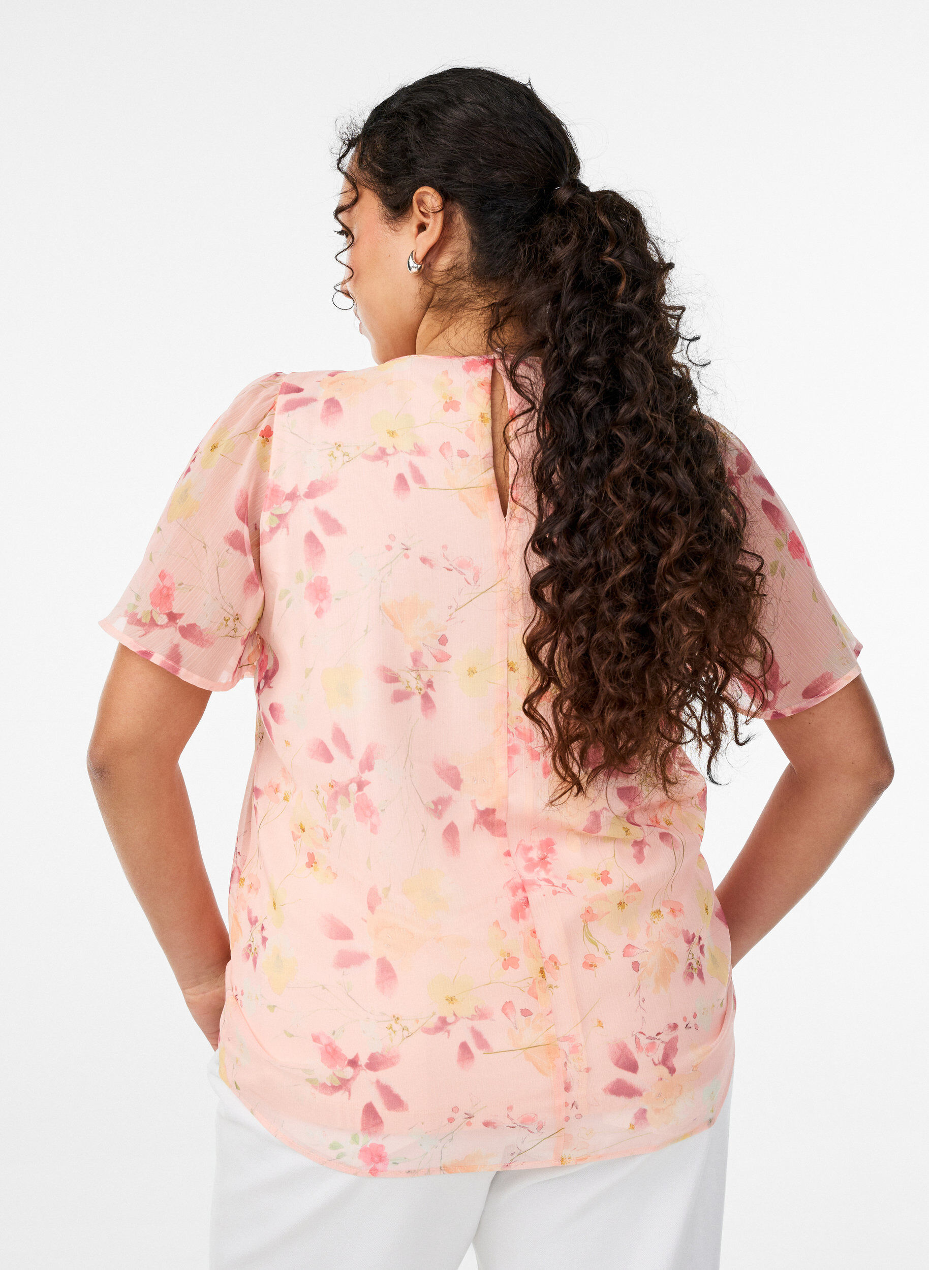 Zizzi Bluse mit Blumenprint und luftigen &Auml;rmeln, Orange, Model image number 2