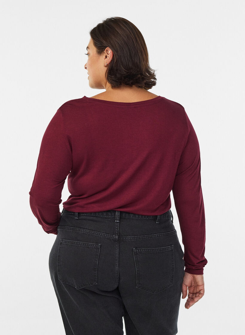 Lang&auml;rmelige Bluse aus Wolle und Viskose, Dunkles Bordeaux, Model image number 2