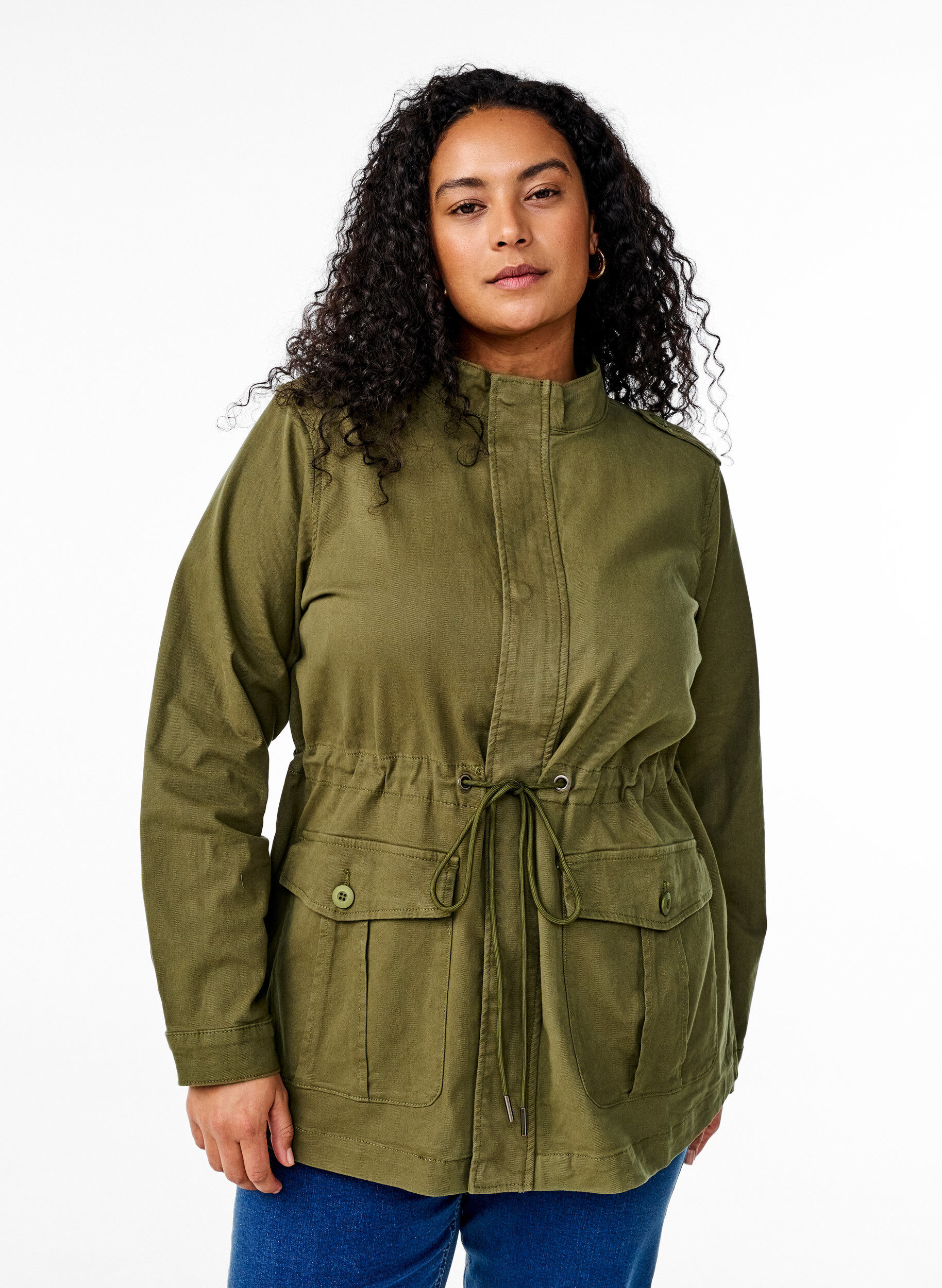 Zizzi Jacke aus Canvas mit Taschen, Thyme, Model image number 0