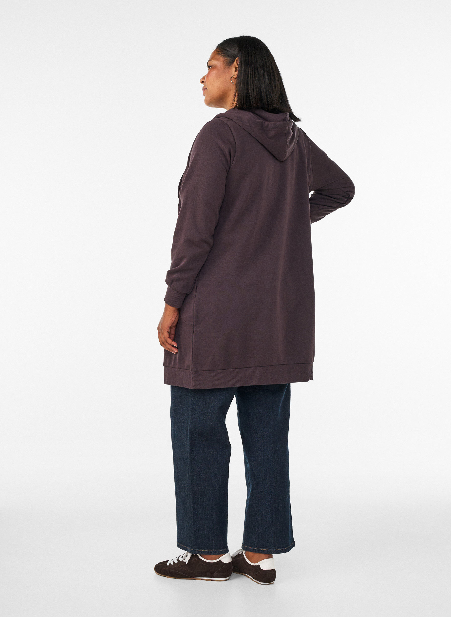 ZizziLanger Hoodie mit Rei&szlig;verschluss und Taschen, Braun, Model image number 2