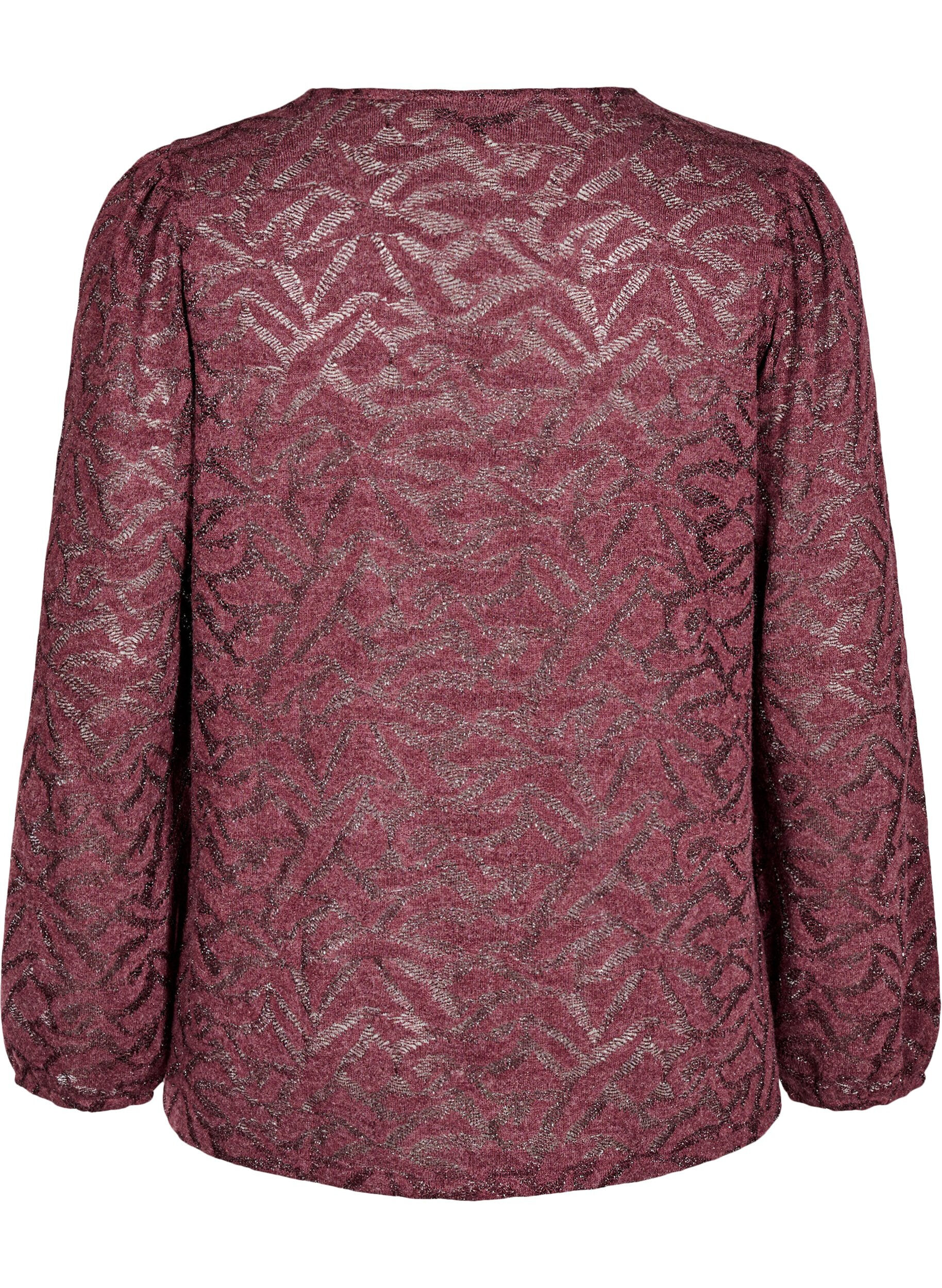 Zizzi Lang&auml;rmlige Bluse mit Glitzer und Muster, Rot, Packshot image number 1