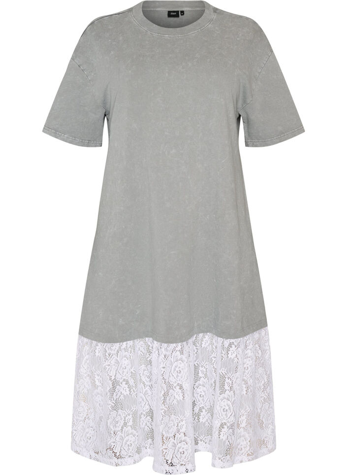 Lockeres T-Shirt-Kleid mit Spitzen, Grau, Packshot image number 0