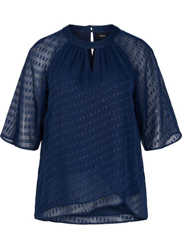 Bluse mit 2/4 Ärmeln aus gemustertem Chiffon, Evening Blue, Packshot image number 0