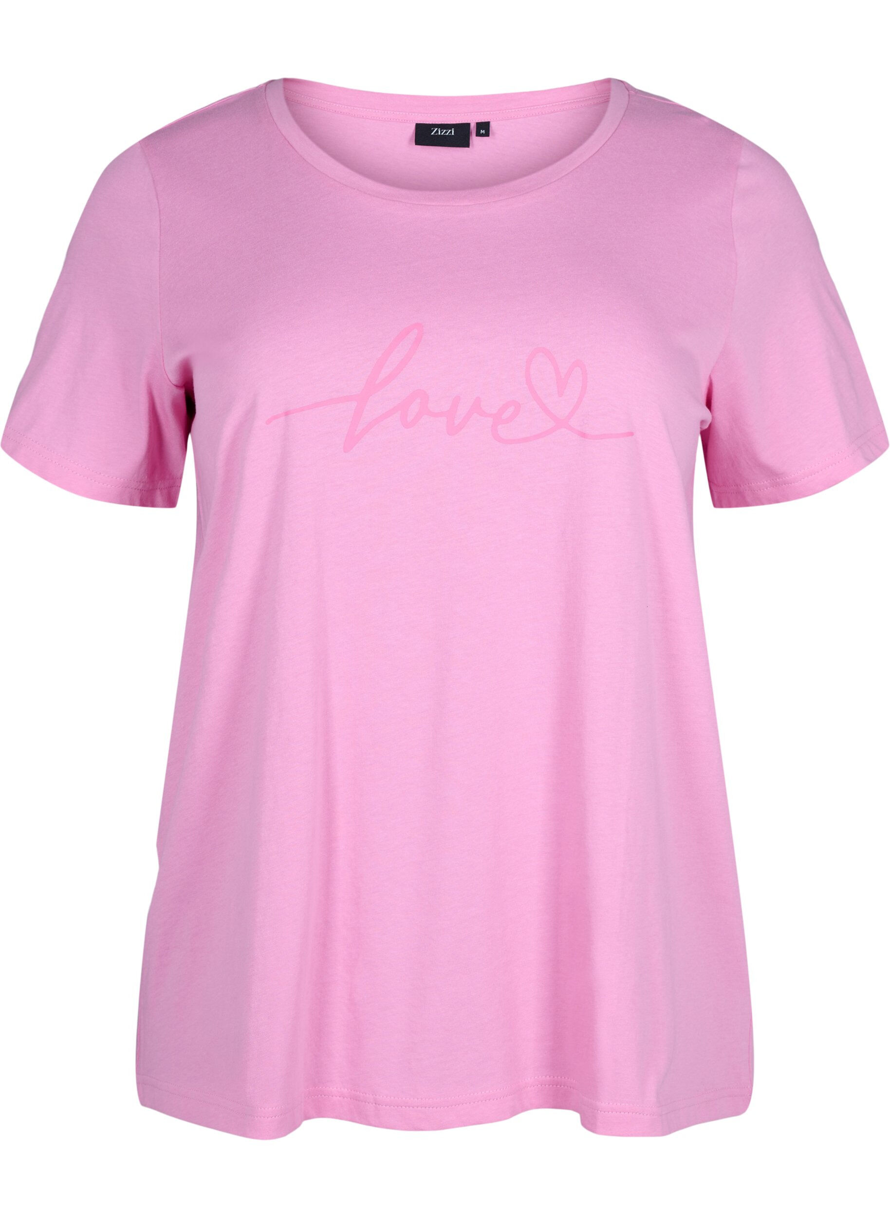 Zizzi T-Shirt aus Baumwolle mit Rundhalsausschnitt und Aufdruck, RoseBloom W. Love, Packshot image number 0