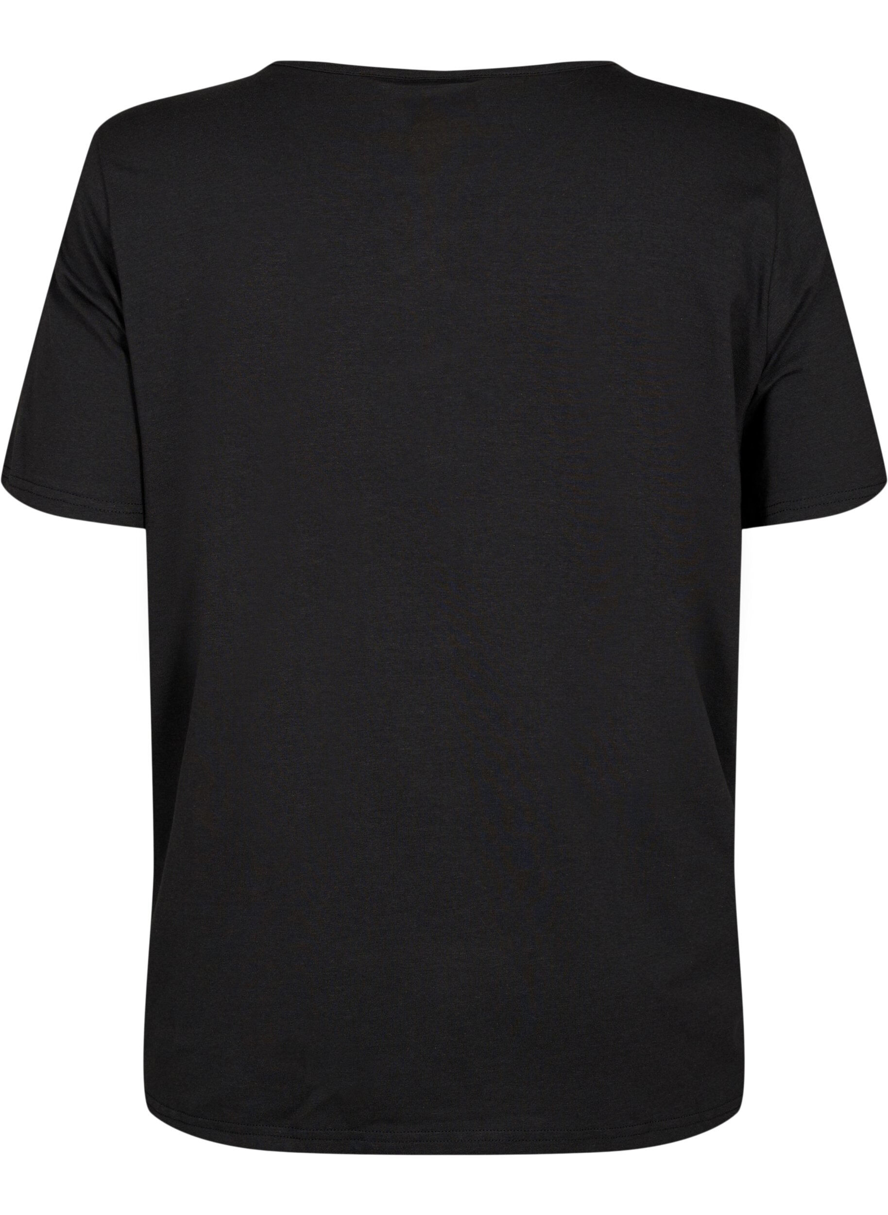 Zizzi T-Shirt mit V-Ausschnitt und Kreuzdetails, Black, Packshot image number 1