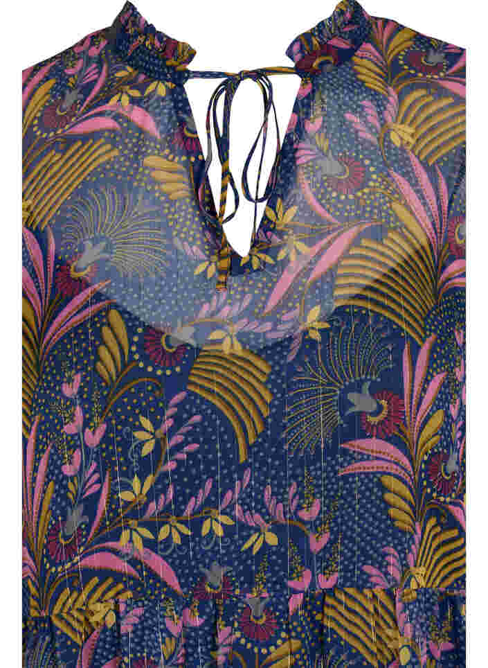 Tunika mit Blumendruck und Lurex, Blue w. Pink Leaf, Packshot image number 2