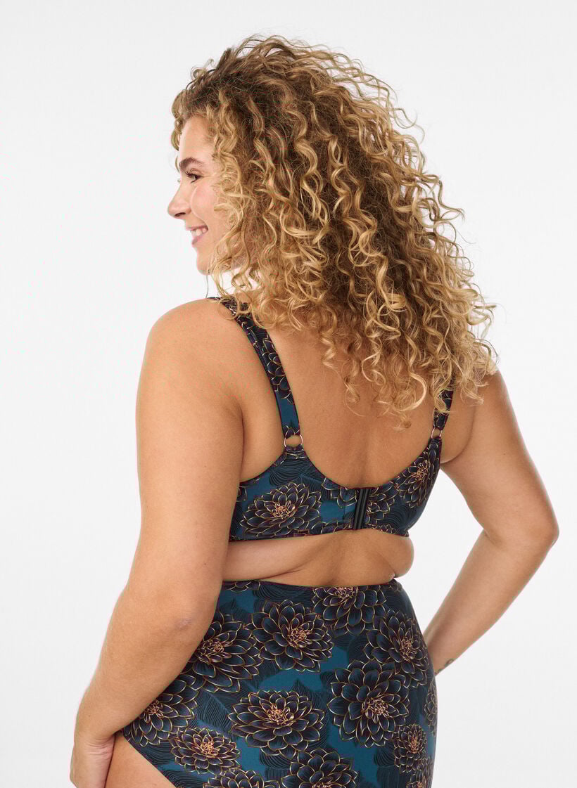 Wattierter Bikini-Oberteil mit Print, Petrol, Model image number 1