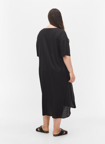 Kurzärmeliges Hemdkleid aus Viskose, Black, Model image number 1