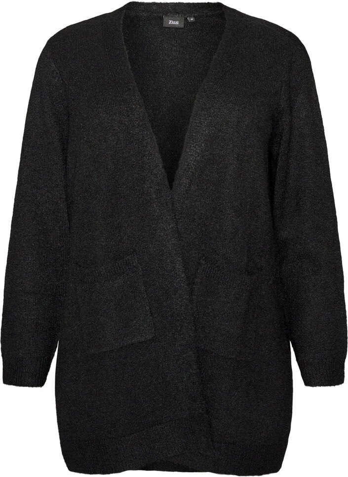 Lange Strickjacke mit Taschen, Schwarz, Packshot image number 0