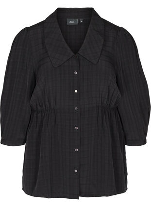 Bluse mit 3/4-Ärmeln und Kragen, Black, Packshot image number 0