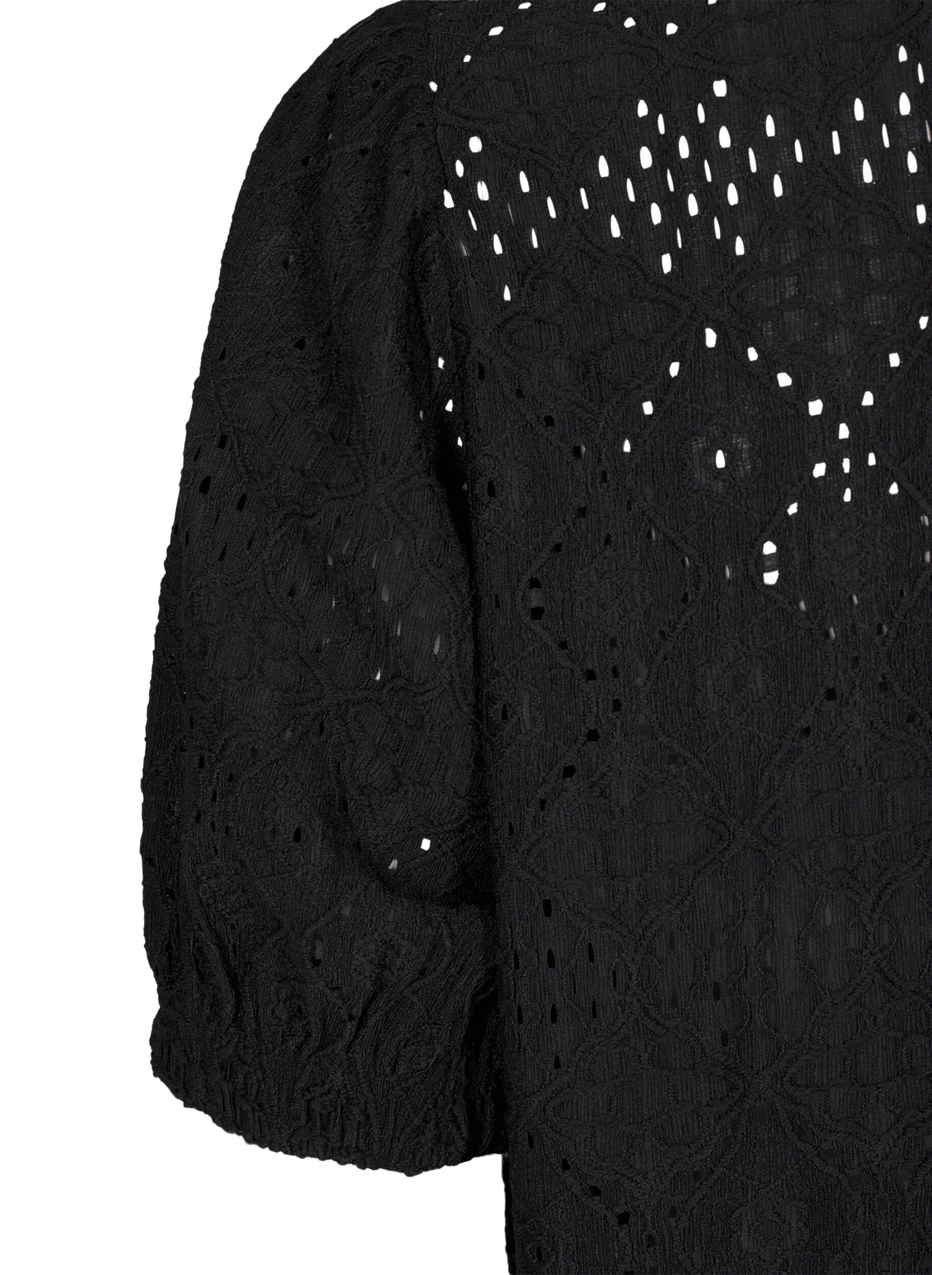 Zizzi Kurzes Kleid mit V-Ausschnitt und Lochmuster, Black, Packshot image number 3