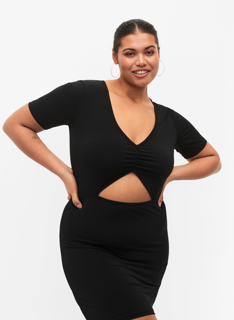 Kurzes Kleid mit Cut-out-Teil, Black, Model image number 2