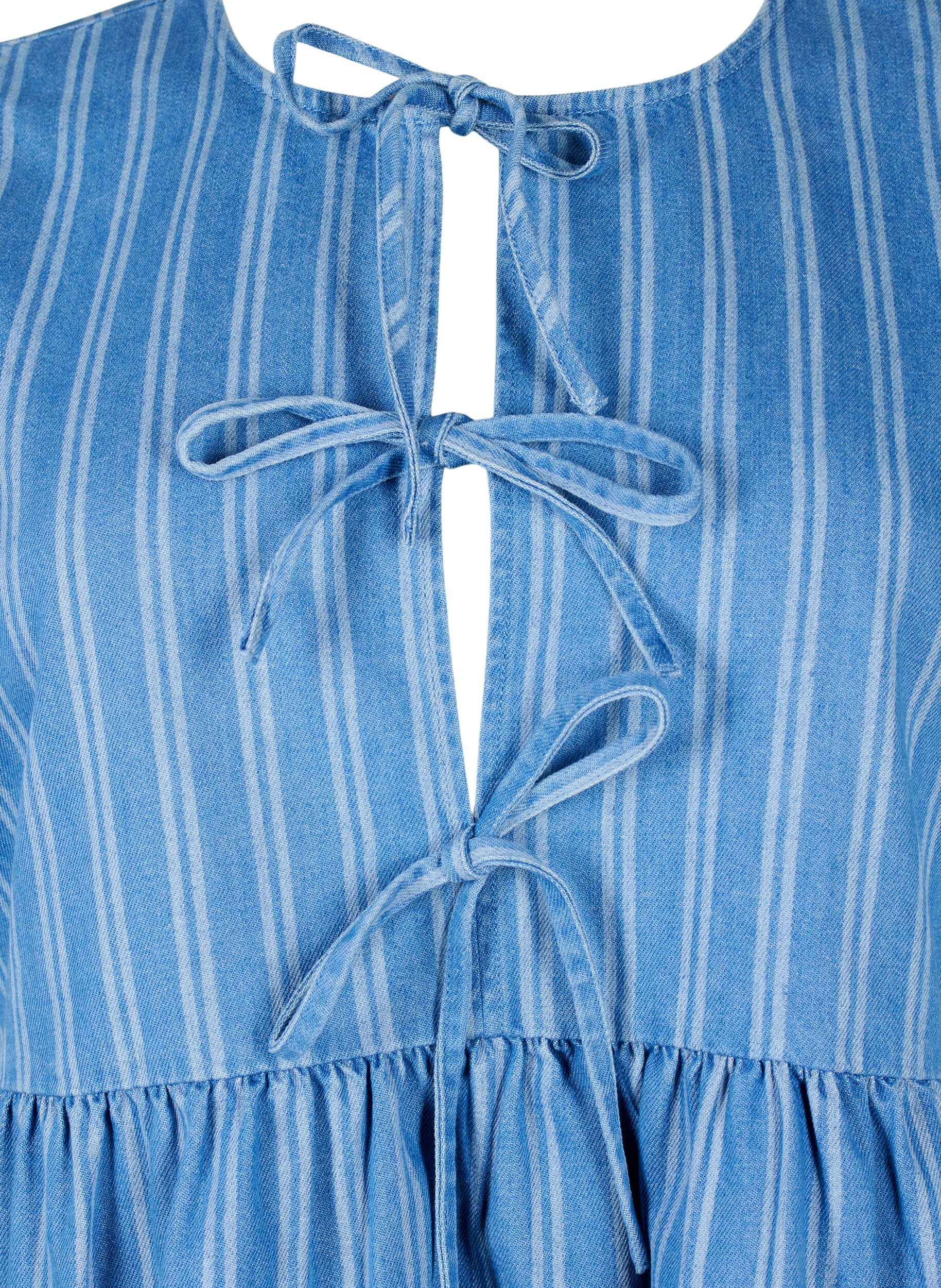 Zizzi Kurz&auml;rmelige Jeansbluse mit Streifenmuster, Blau, Packshot image number 2