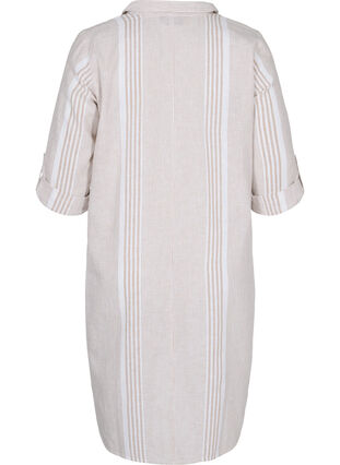 Gestreiftes Kleid aus Baumwolle und Leinen, White Taupe Stripe, Packshot image number 1