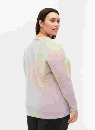 Bluse mit V-Ausschnitt und langen Ärmeln, Natural Mel., Model image number 1