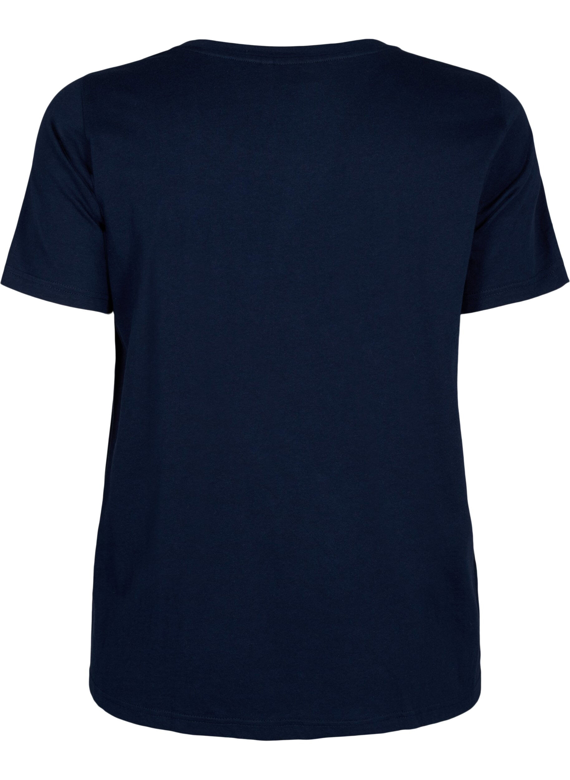 Zizzi T-Shirt aus Baumwolle mit Textaufdruck, Navy B. Orlando, Packshot image number 1