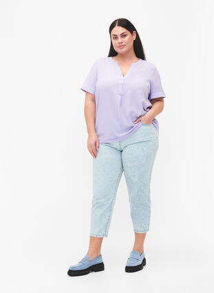 Kurzärmelige Bluse mit V-Ausschnitt, Lavender, Model image number 2