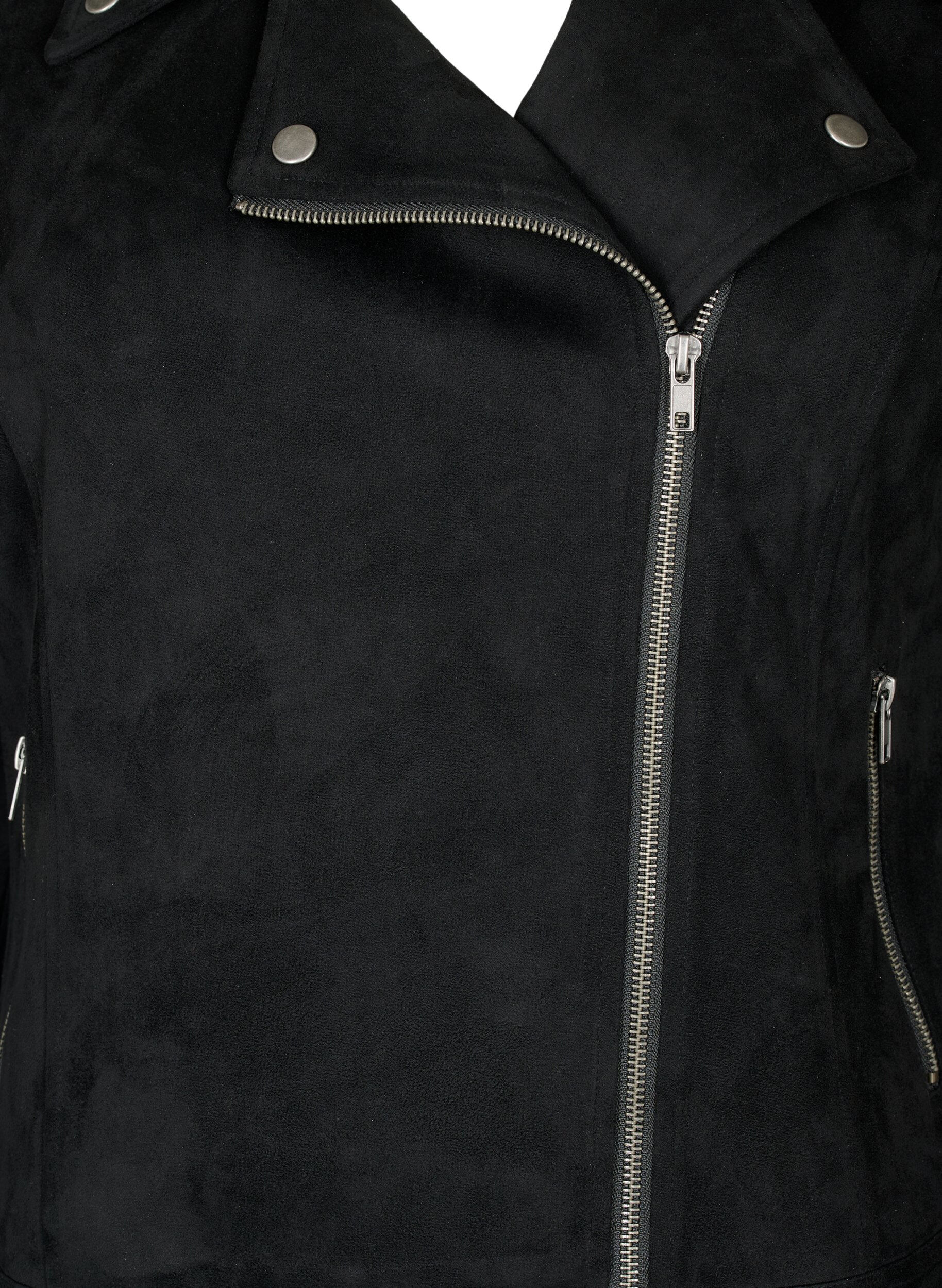 Zizzi Bikerjacke aus Wildlederimitat, Black, Packshot image number 2