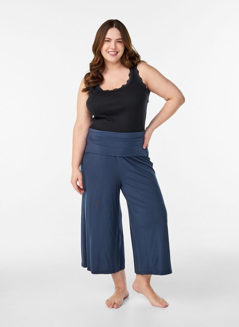 Culotte aus Jersey mit hoher Taille, Blau, Model image number 0