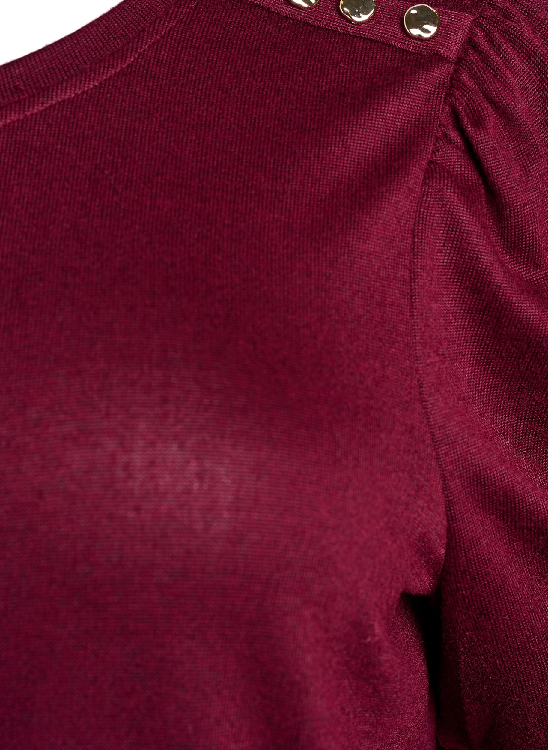 Zizzi Bluse mit Knopfdetail und kurzen Puff&auml;rmeln, Dunkles Bordeaux, Packshot image number 2