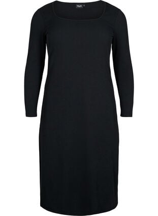 Enganliegendes Kleid mit langen Ärmel und Schlitz, Black, Packshot image number 0