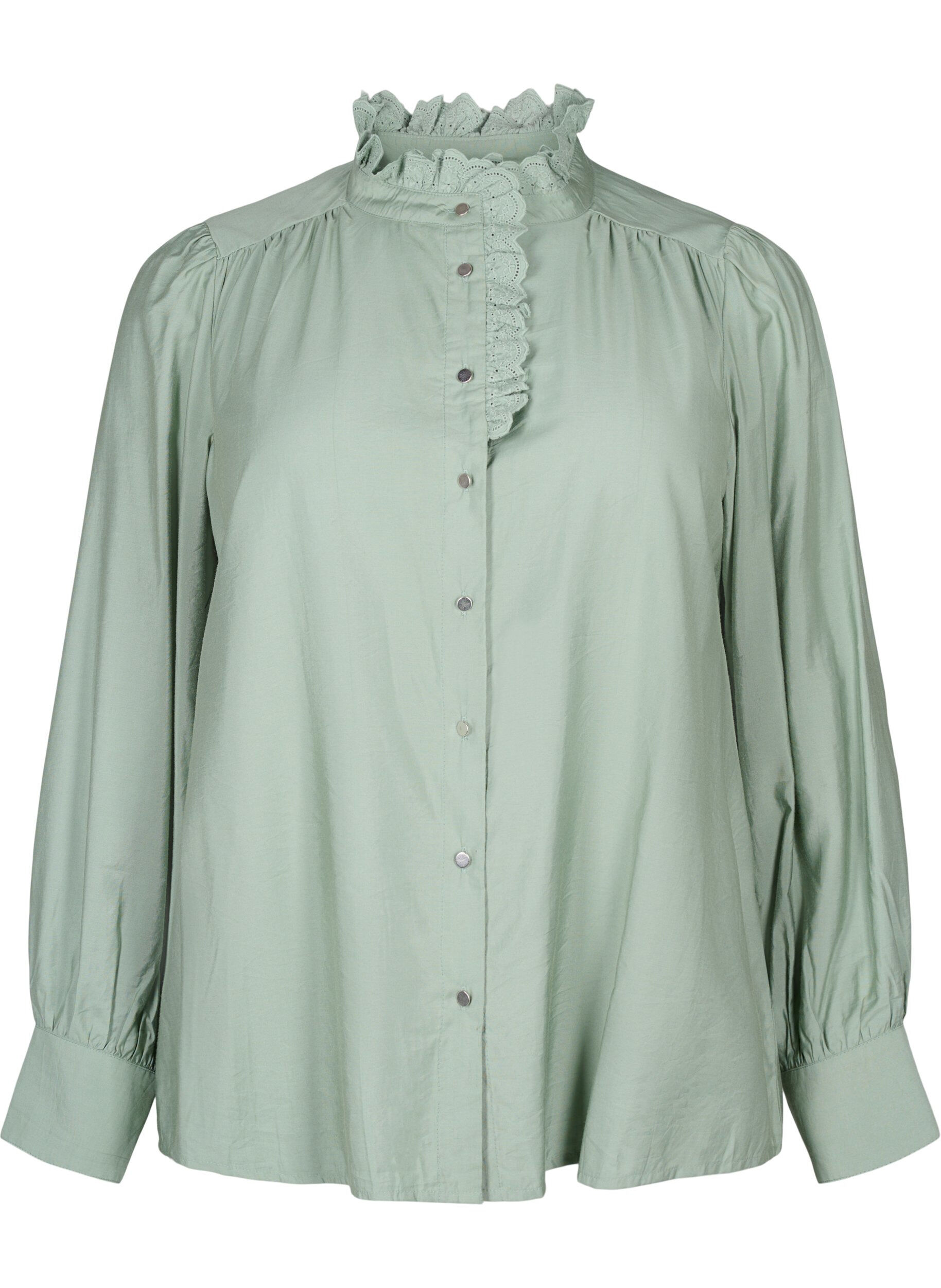Zizzi Viskose Shirt Bluse mit Ruffles, Green Bay, Packshot image number 0