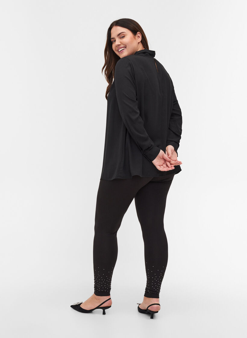 Leggings aus Viskosemischung mit dekorativen Steinen, Black, Model image number 1