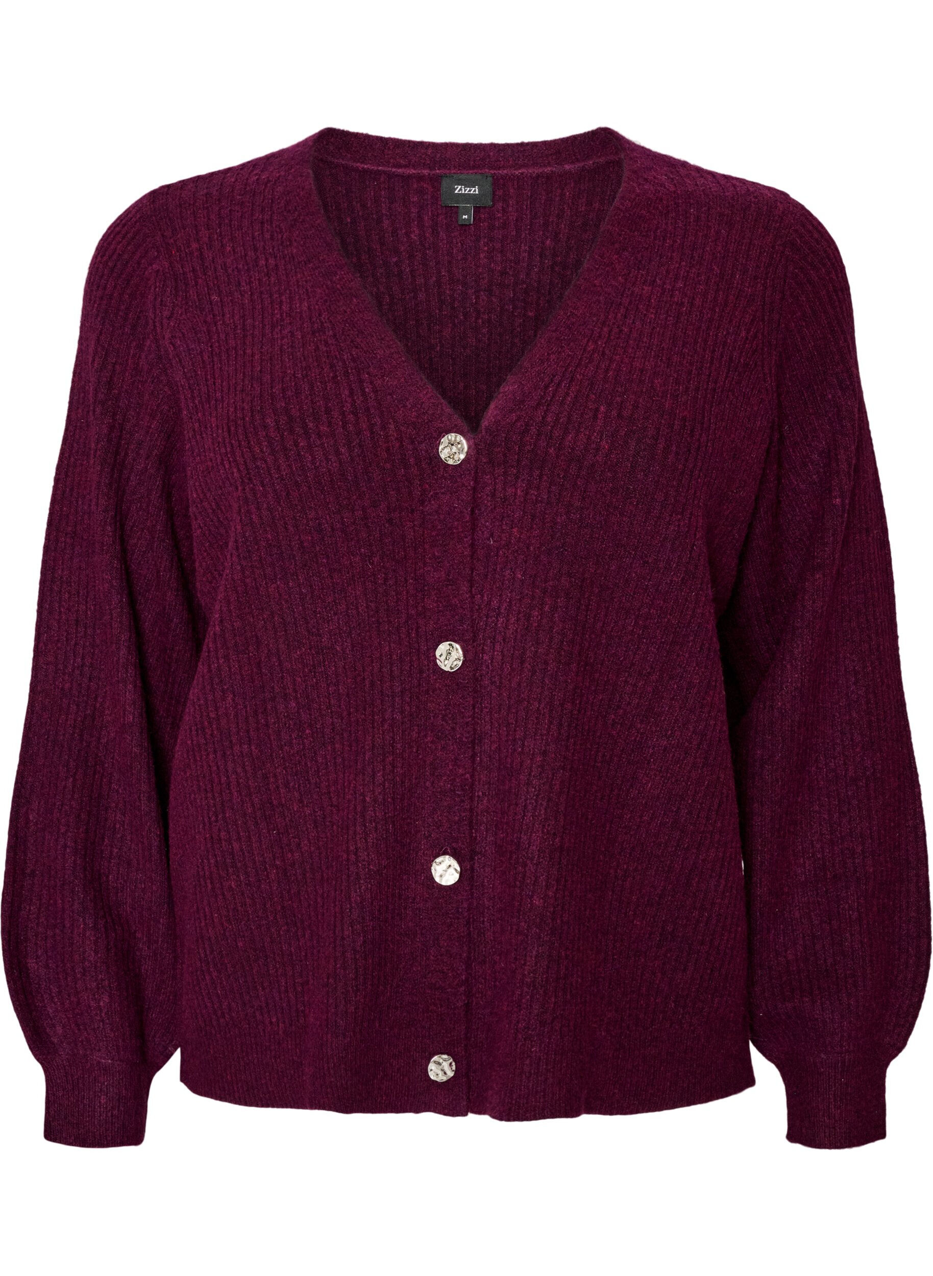 ZizziStrickjacke mit V-Ausschnitt und Rippstruktur, Lila, Packshot image number 0