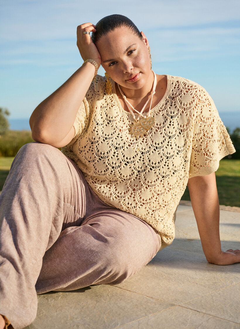 Strickbluse mit kurzen Fledermaus&auml;rmeln, Beige, Image image number 0