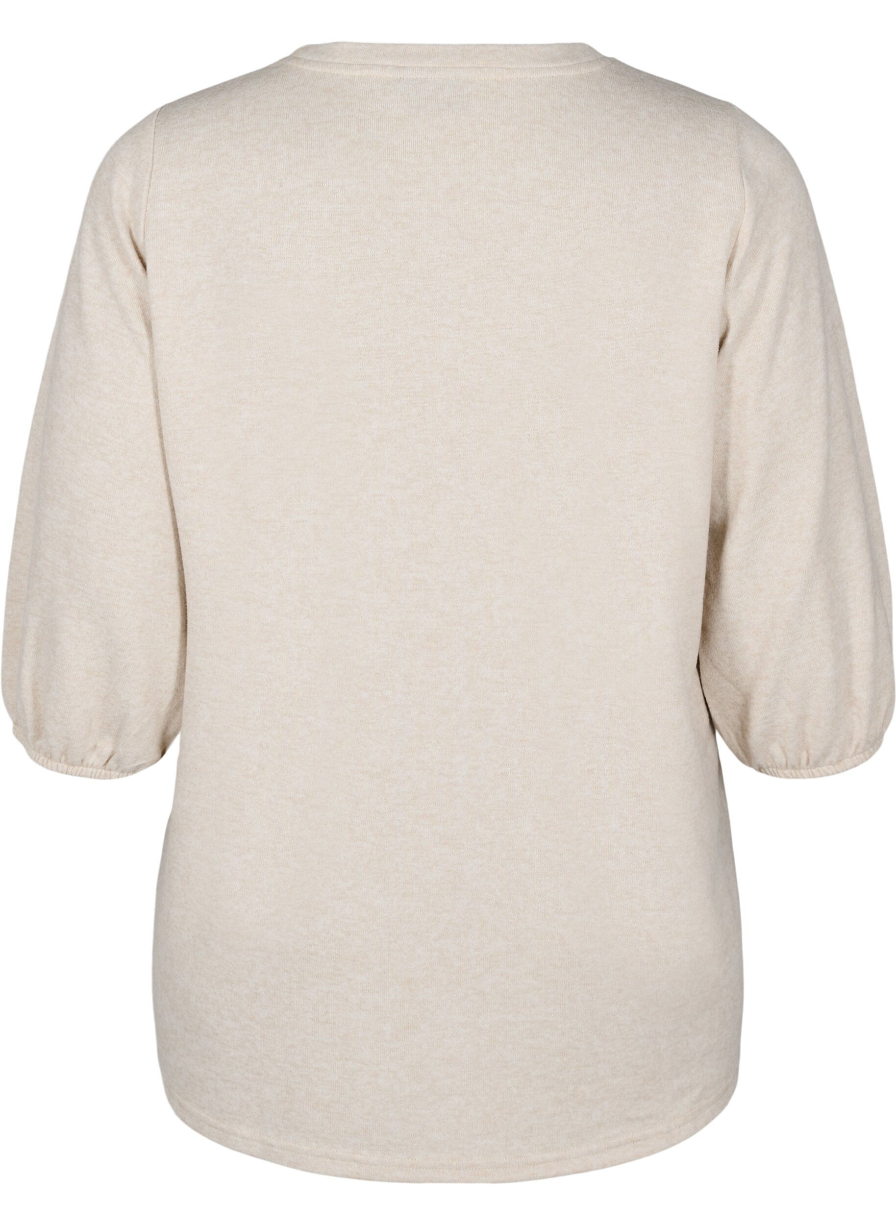 Zizzi Bluse mit floralen Stickereien und 3/4-&Auml;rmeln, Oatmeal Melange, Packshot image number 1