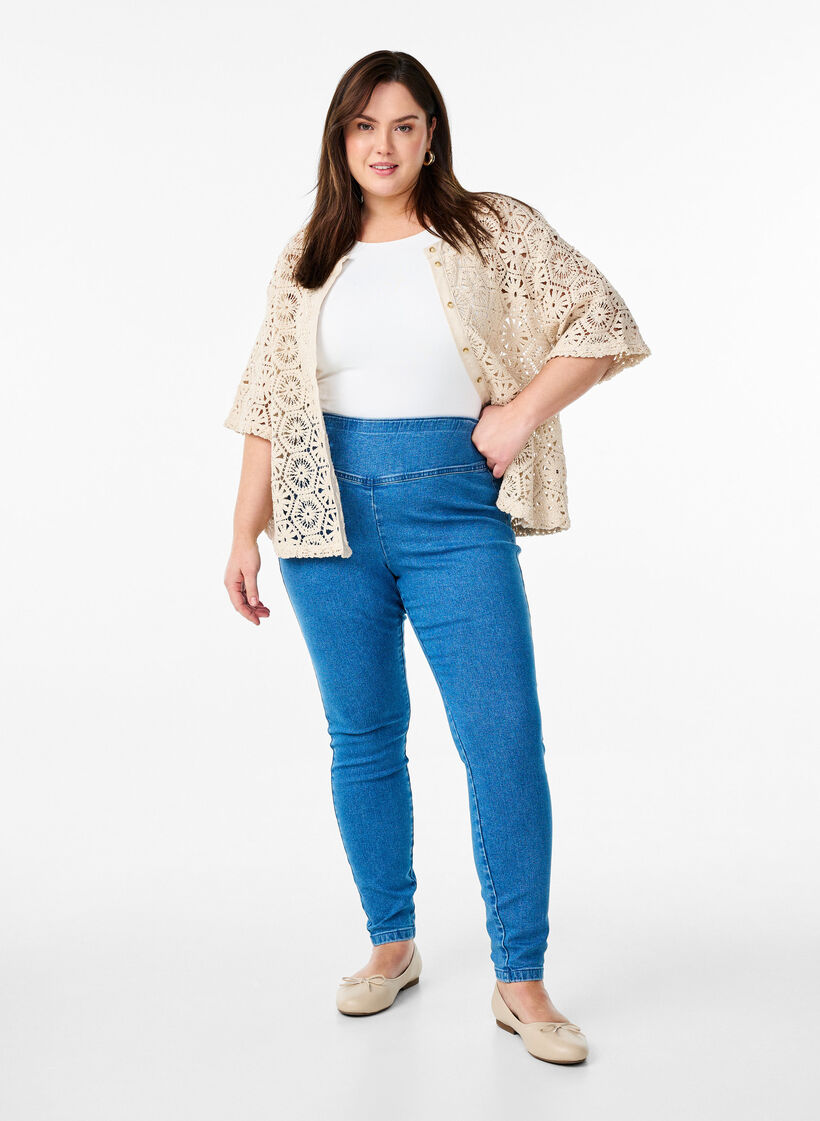 Elastische Jeggings mit hoher Taille, Blau, Model image number 0