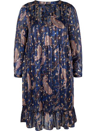 Langarm Kleid mit Print und A-Linie, Paisley Foil, Packshot image number 0