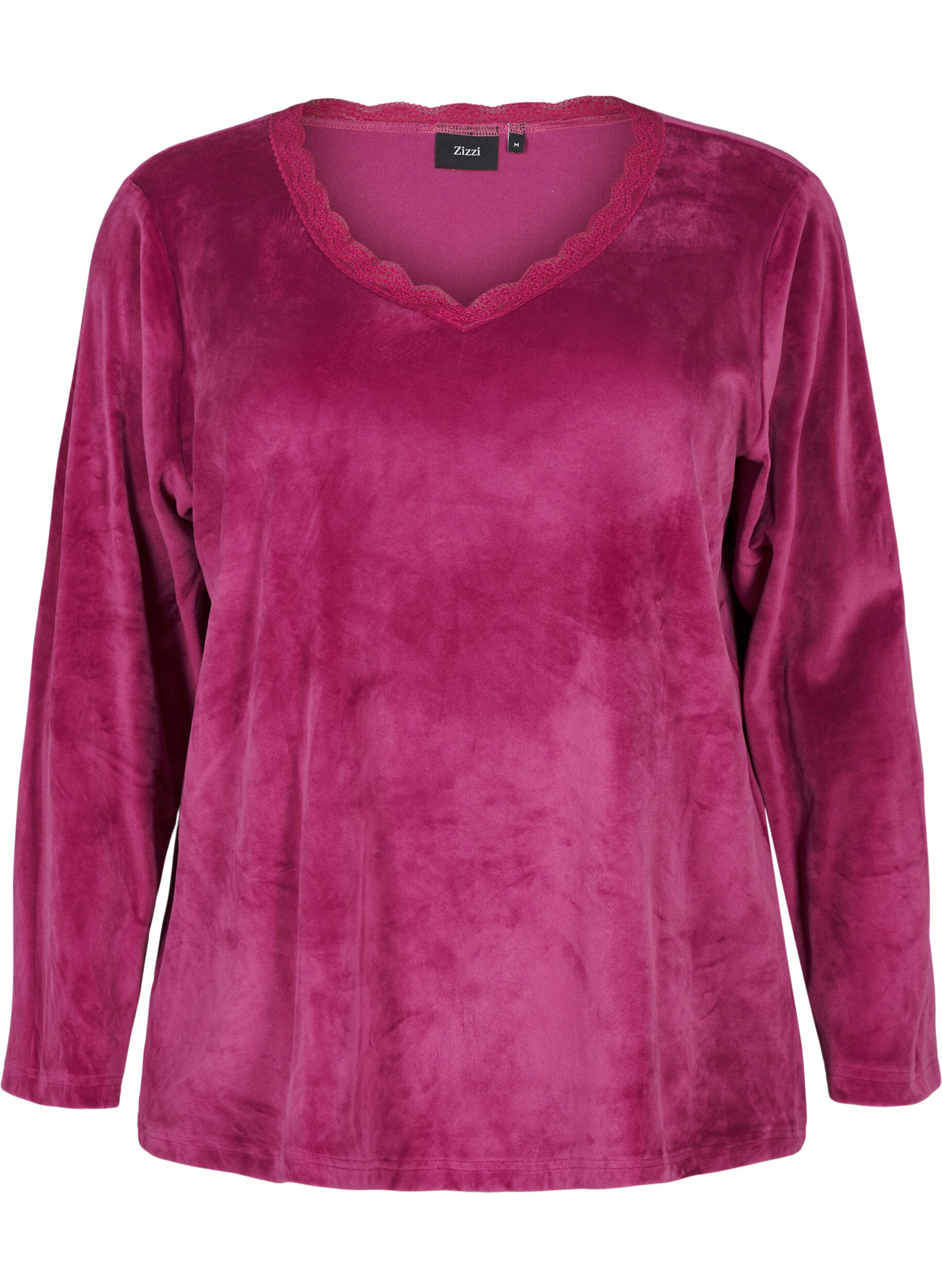 Zizzi Veloursbluse mit V-Ausschnitt, Boysenberry, Packshot image number 0
