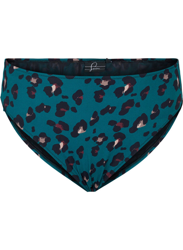 Hochtaillierte Bikinihose, Teal Leopard, Packshot image number 0