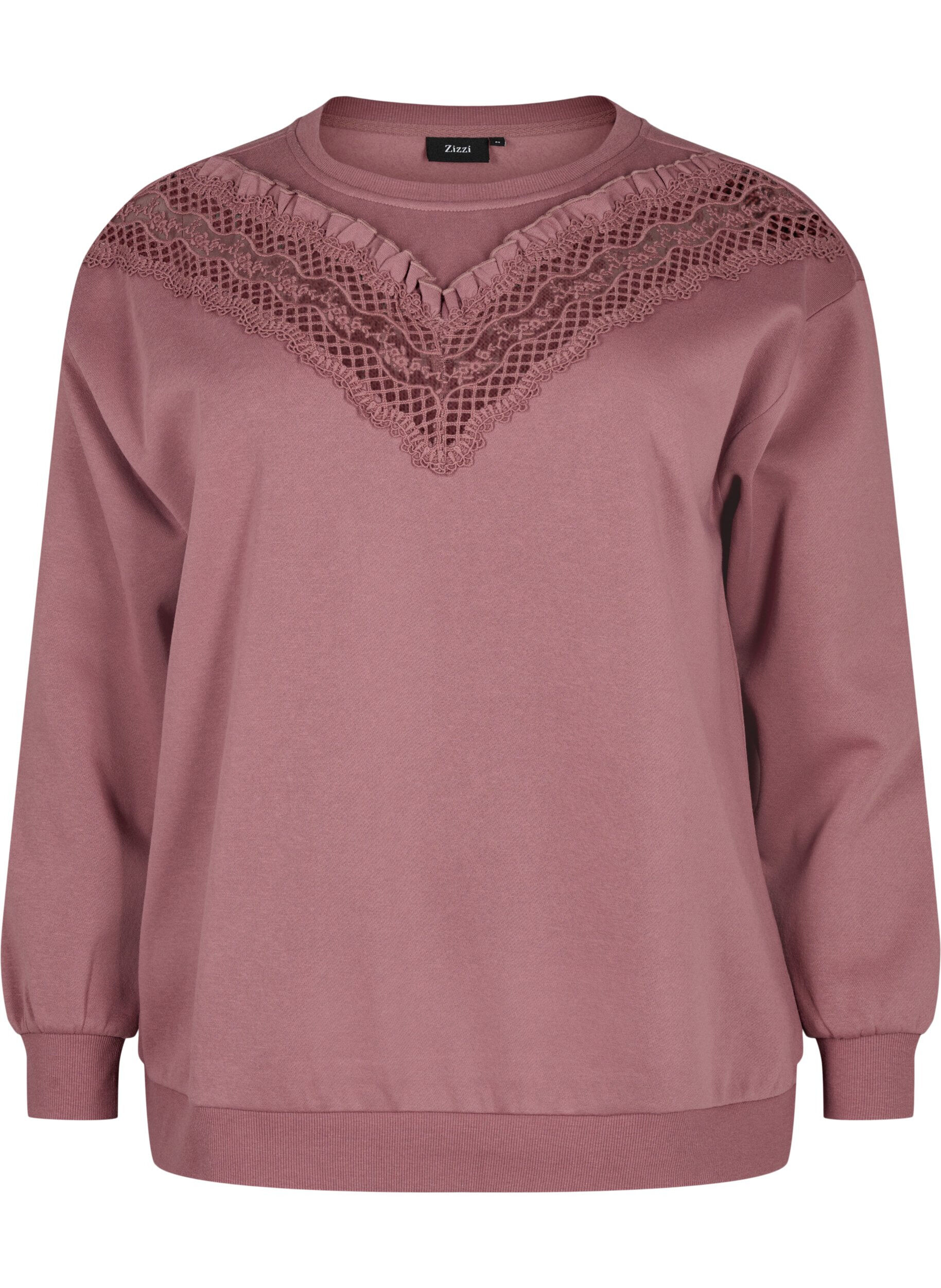 Zizzi Sweatshirt mit R&uuml;schen und H&auml;keldetail, Rose Brown, Packshot image number 0