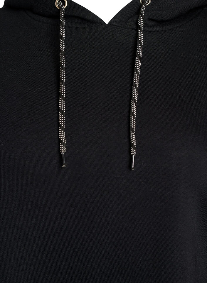 Lange Sweatjacke aus Baumwolle mit Kapuze, Schwarz, Packshot image number 2